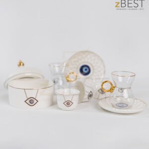 tea and coffee cups with sugar pot white 19pcs