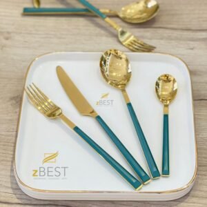cutlery set stainless steel 18/10  24 pcs green and gold