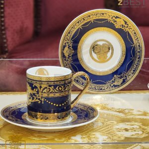 Coffee cups dark blue 24k gold plates