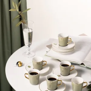 Turkish Coffee Set 12pcs From Asalah - Olive + Gold