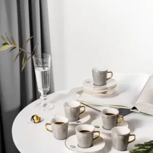 Turkish Coffee Set 12pcs From Asalah - Grey + Gold