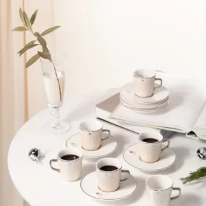 Turkish Coffee Set 12pcs From Asalah - Creamy + Silver