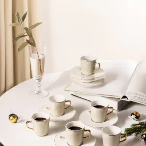 Turkish Coffee Set 12pcs From Asalah - Beige + Gold