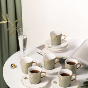 Tea And Arabic Coffee Set 19 pcs From Asalah - Olive + Gold
