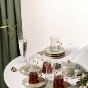 Tea Glass Set 13 Pcs From Asalah - Olive + Gold