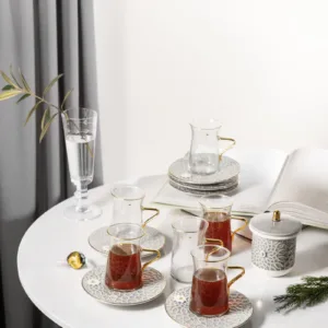 Tea Glass Set 13 Pcs From Asalah - Grey + Gold
