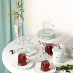 Tea Glass Set 13 Pcs From Asalah - Teal + Silver