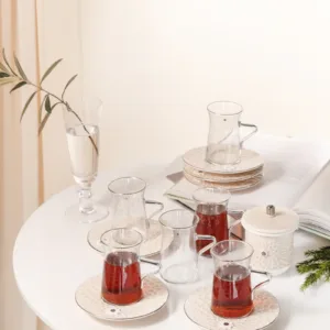 Tea Glass Set 13 Pcs From Asalah - Creamy + Silver