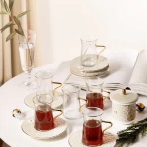 Tea Glass Set 13 Pcs From Asalah - Beige + Gold