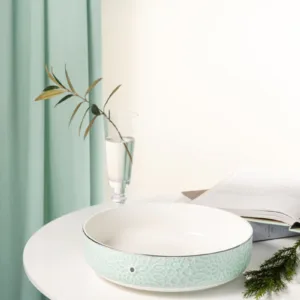 Porcelain Salad Bowl From Asalah - Teal + Silver