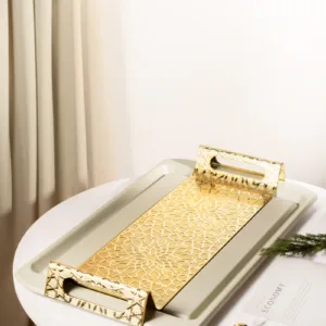 Luxury Iron Serving Tray From Asalah - Beige + Gold
