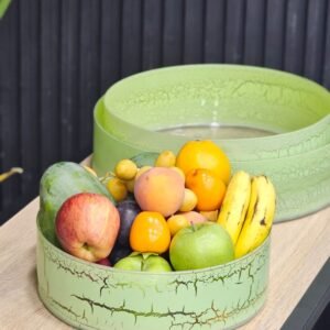 Julia Murano-Style Glass Serving Bowl Set - Crackle Lime Green