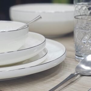 Dinner set white Rim Silver 26pcs