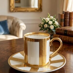 Limoges coffee cups gold and white