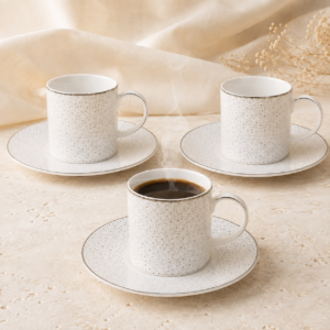 Elegant Speckled Porcelain Coffee Cups & Saucers